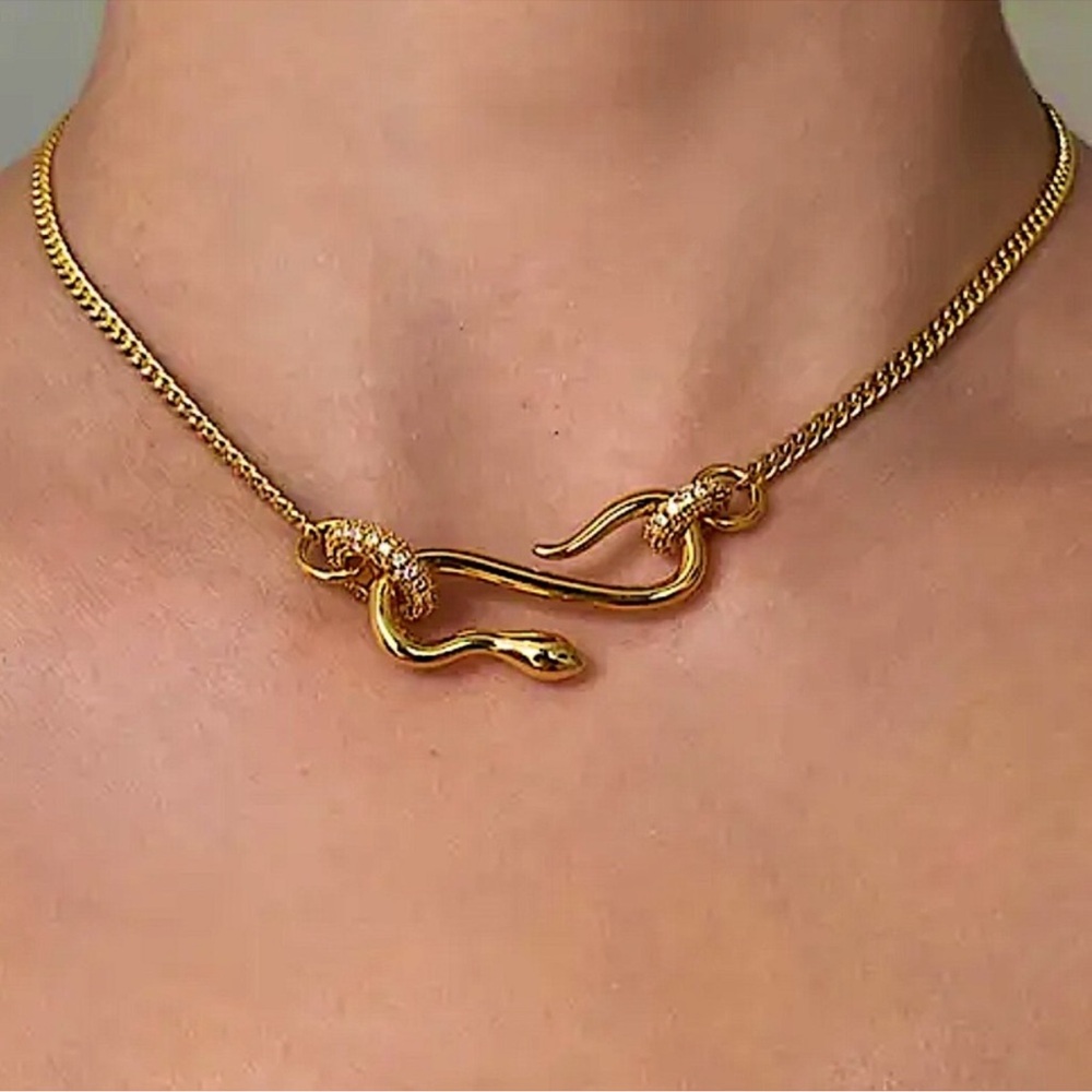 Gold Snake Chain Link Necklace Choker Viper Animal Jewelry